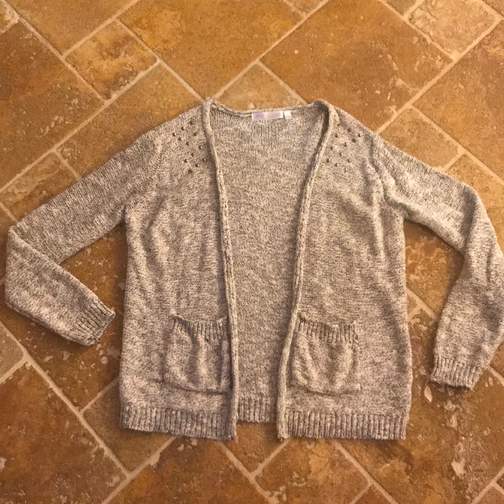Grey stud boyfriend cardigan open front w/ pocket